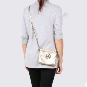 Micheal Kors gold shimmer leather crossbody bag